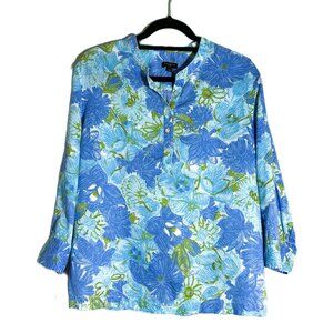 Talbots Blue and Green Floral Blouse